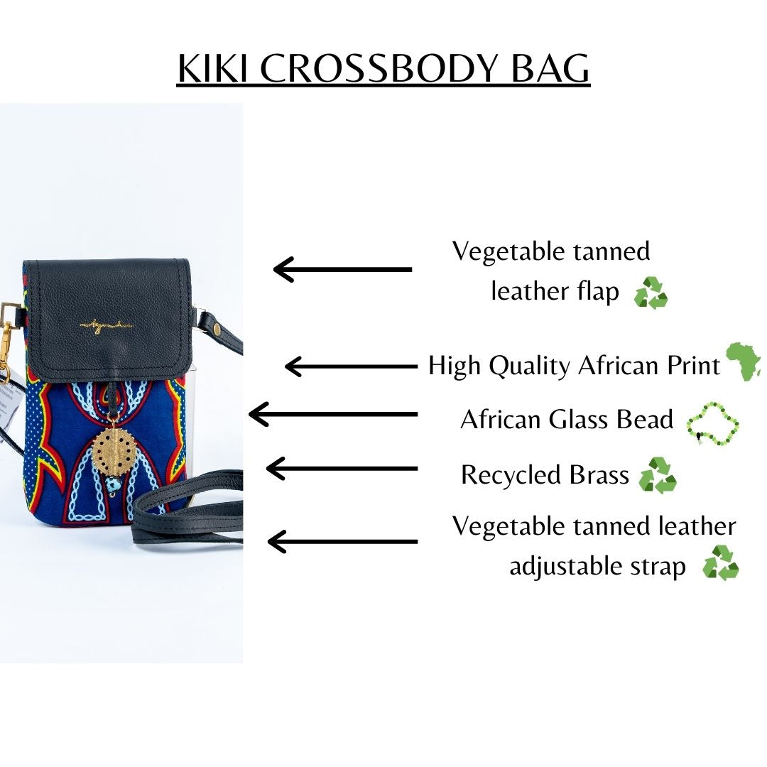 KIKI CROSSBODY BAG with features listed on a white background