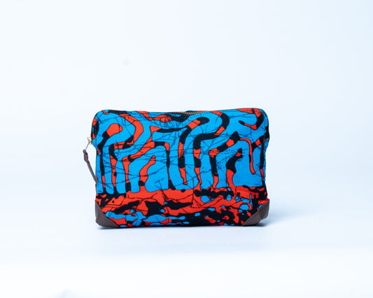 Colorful patterned pouch on a white background