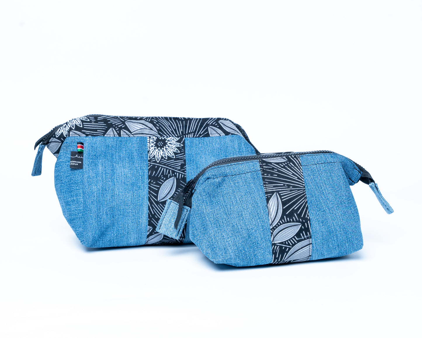 African-black/grey Upcycled Jean Toiletry Bags UJT-0107