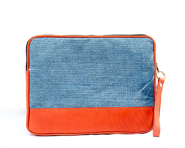 Orange Upcycled Jean Ipad Bag UJI-0101