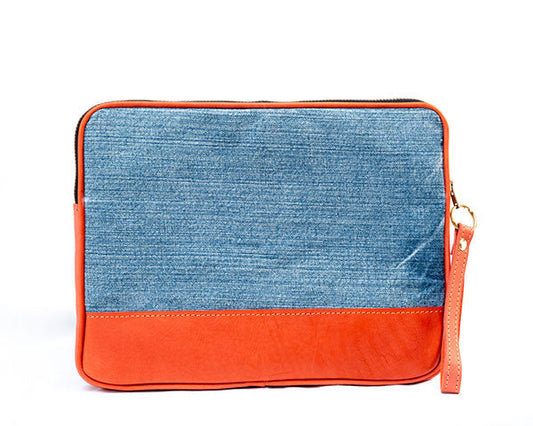Orange Upcycled Jean Ipad Bag UJI-0101