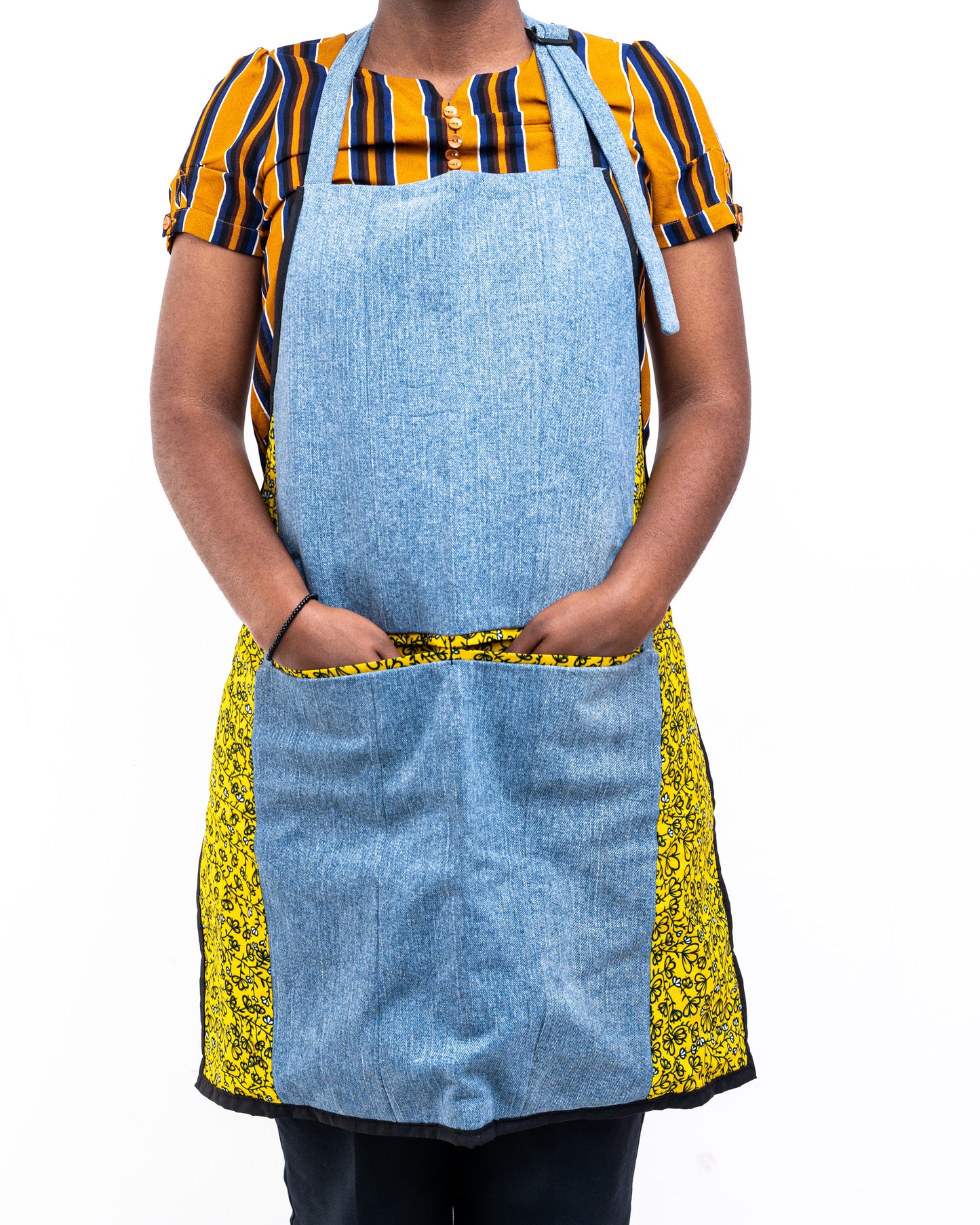 Yellow Upcycled Jean Apron AP001