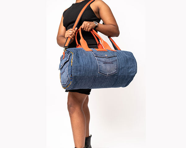 Orange Upcycled Jean Duffle Bag UJD-0101