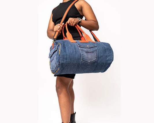 Orange Upcycled Jean Duffle Bag UJD-0101