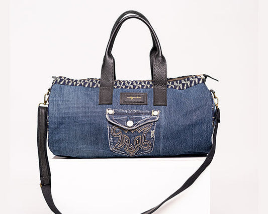 Black Upcycled Jean Duffle Bag UJD-0103