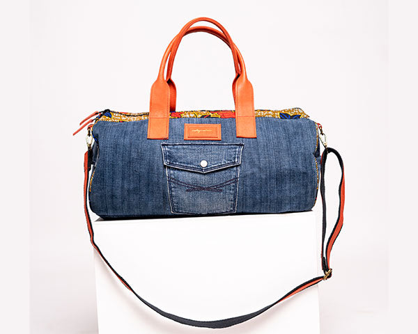 Orange Upcycled Jean Duffle Bag UJD-0101