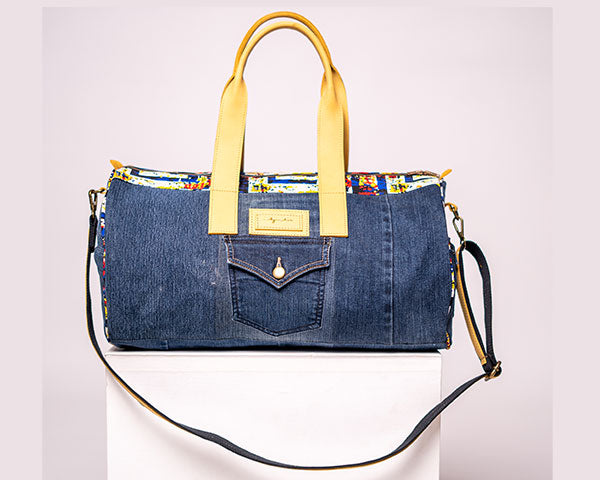Yellow Upcycled Jean Duffle Bag UJD-0102