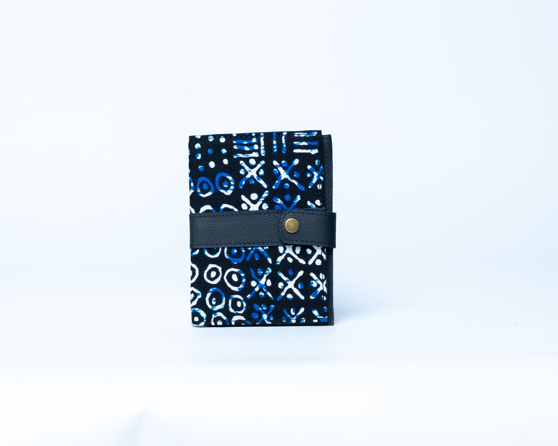 Small pouch with blue and white pattern on a white background