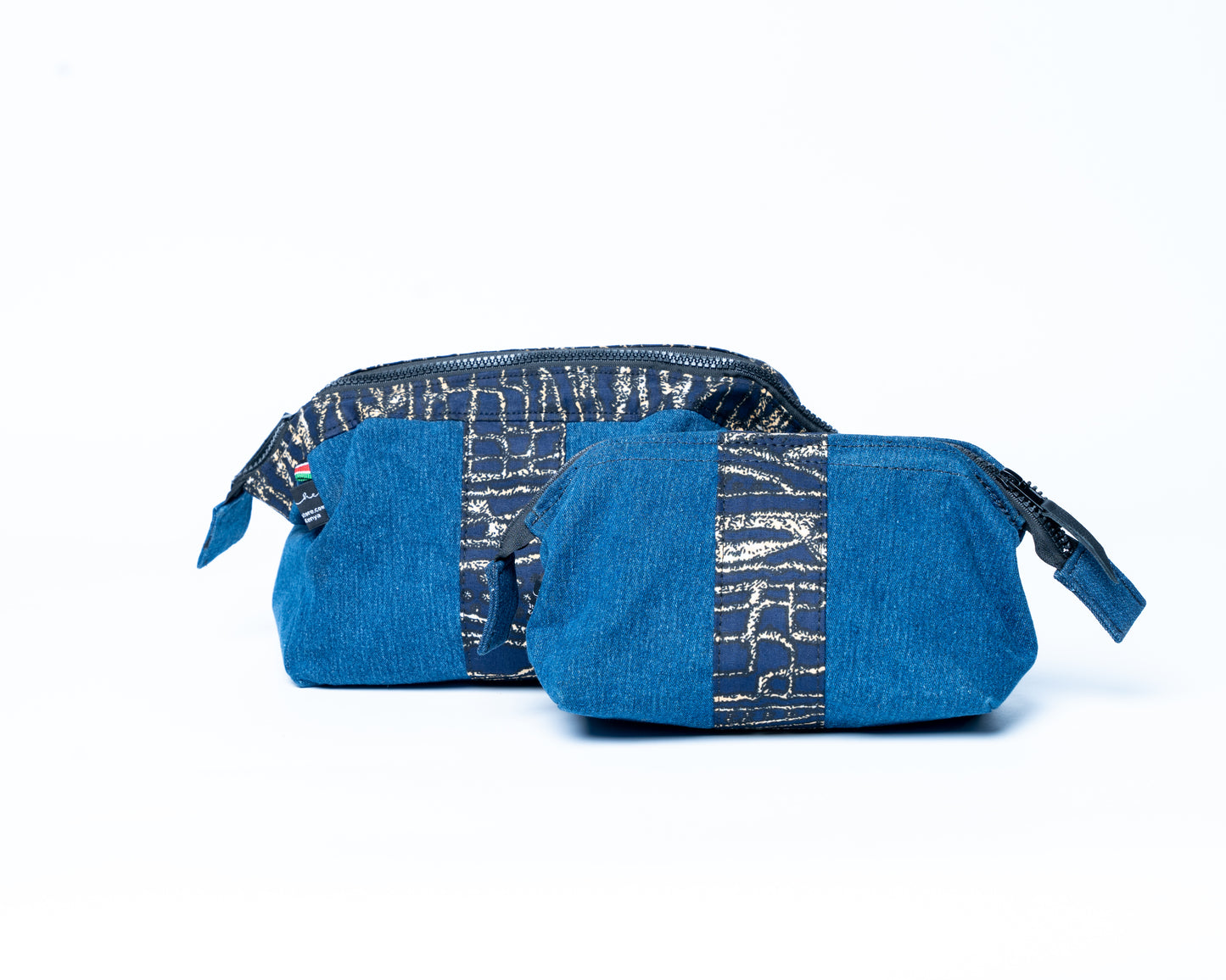 African-blue/grey Upcycled Jean Toiletry Bags UJT-0108