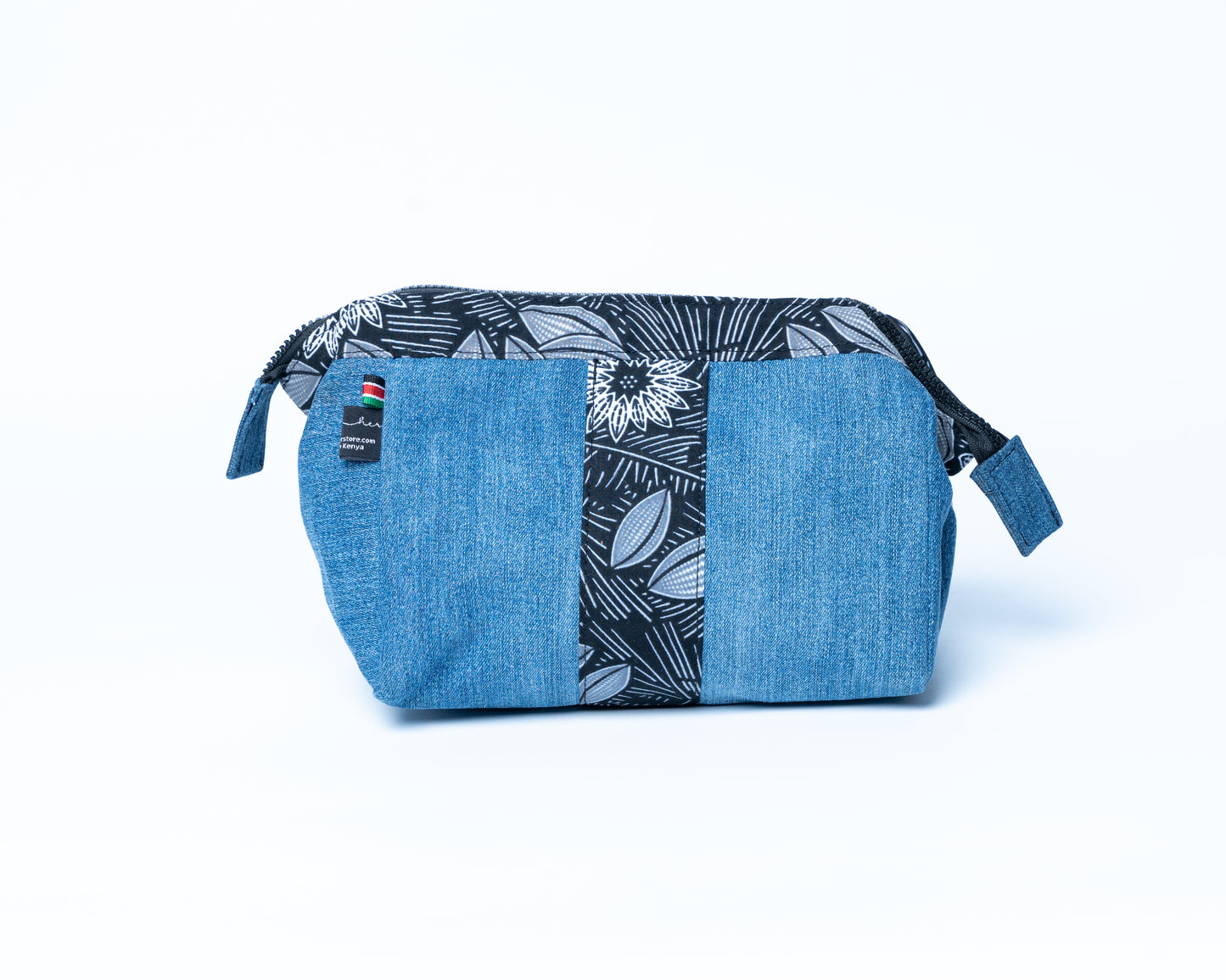 African-black/grey Upcycled Jean Toiletry Bags UJT-0107
