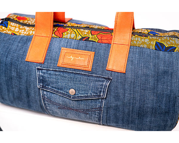 Brown Upcycled Jean Duffle bag