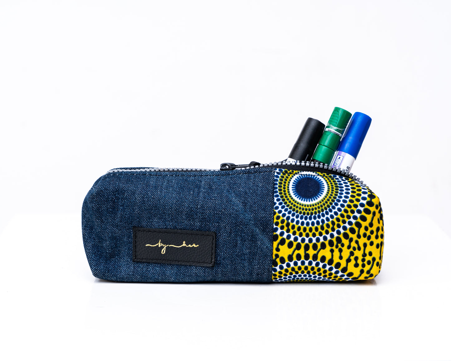 Yellow Upcycled Jean Pencil Pouch UJPP-0105