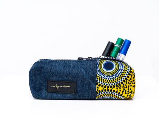 Yellow Upcycled Jean Pencil Pouch UJPP-0105